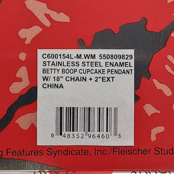 BETTY BOOP 18" NECKLACE WITH HAND PAINTED ENAMEL FLIRTY GIRL CUPCAKE CHARM VTG - Picture 7 of 9